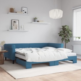 Trundle sofa bed with blue velvet mattress 100x200 cm by vidaXL, Beds and slatted bases - Ref: Foro24-3197801, Price: 568,99 ...