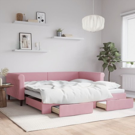 Trundle sofa bed with pink velvet drawers 100x200 cm by , Beds and slatted bases - Ref: Foro24-3197829, Price: 381,11 €, Disc...