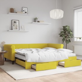 Trundle sofa bed with drawers yellow velvet 100x200 cm by , Beds and slatted bases - Ref: Foro24-3197855, Price: 574,39 €, Di...