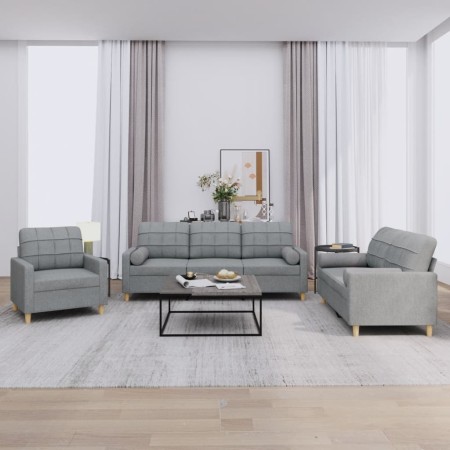 Sofa set with cushions 3 pieces light gray fabric by , Sofas - Ref: Foro24-3201258, Price: 704,37 €, Discount: %