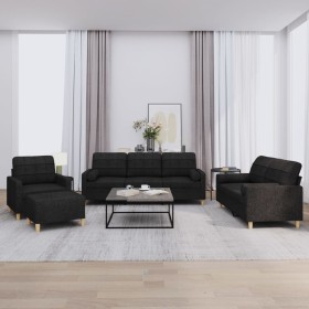 Sofa set with cushions 4 pieces black fabric by , Sofas - Ref: Foro24-3201270, Price: 779,97 €, Discount: %