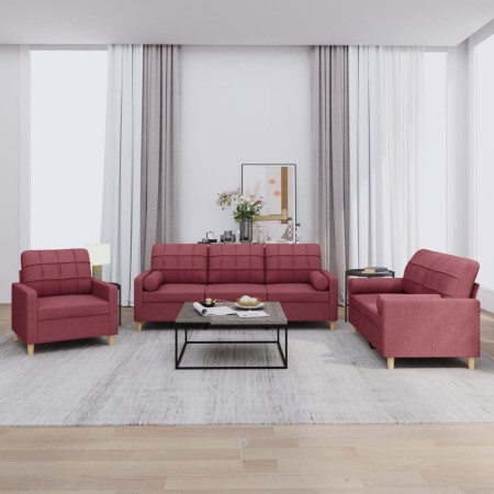 Sofa set with cushions 3 pieces red fabric by , Sofas - Ref: Foro24-3201264, Price: 701,13 €, Discount: %