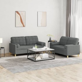 Sofa set with cushions 2 pieces dark gray fabric by , Sofas - Ref: Foro24-3201291, Price: 488,30 €, Discount: %