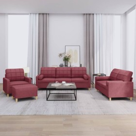 Sofa set with cushions 4 pieces red fabric by , Sofas - Ref: Foro24-3201272, Price: 704,99 €, Discount: %