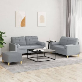 Sofa set with cushions 3 pieces light gray fabric by , Sofas - Ref: Foro24-3201298, Price: 513,77 €, Discount: %