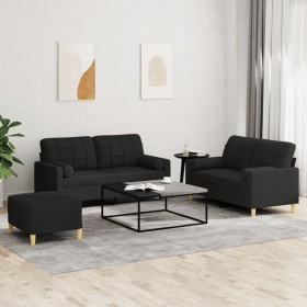 Sofa set with cushions 3 pieces black fabric by , Sofas - Ref: Foro24-3201302, Price: 544,71 €, Discount: %