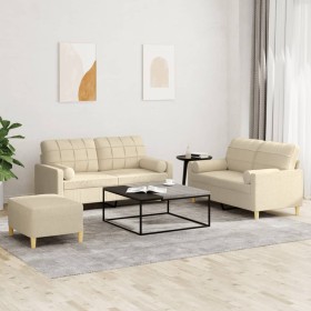 Sofagarnitur mit Kissen, 3-teilig, cremefarbener Stoff von , Sofas - Ref: Foro24-3201300, Preis: 560,68 €, Rabatt: %