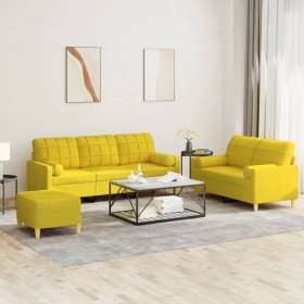 Sofa set with cushions 3 pieces light yellow fabric by , Sofas - Ref: Foro24-3201335, Price: 545,99 €, Discount: %