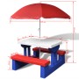 Mesa de picnic y bancos para niños y sombrilla multicolor de vidaXL, Mesas de jardín - Ref: Foro24-41455, Precio: 83,99 €, De...