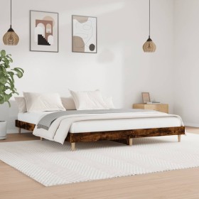 Smoked oak engineered wood bed frame 180x200cm by , Beds and slatted bases - Ref: Foro24-832018, Price: 129,59 €, Discount: %