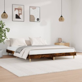 Estructura de cama madera de ingeniería roble ahumado 160x200cm de , Camas y somieres - Ref: Foro24-832026, Precio: 123,99 €,...