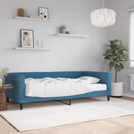 Sofa bed with blue velvet mattress 100x200 cm by , Beds and slatted bases - Ref: Foro24-3197753, Price: 343,56 €, Discount: %