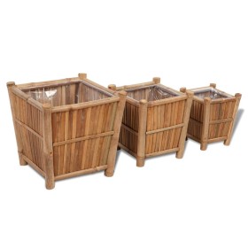 Jardineras con forro de nailon 3 unidades bambú de vidaXL, Maceteros y jardineras - Ref: Foro24-41507, Precio: 75,44 €, Descu...