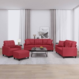 Sofa set with cushions 4 pieces red synthetic leather by , Sofas - Ref: Foro24-3201356, Price: 775,37 €, Discount: %