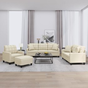 Cream-colored synthetic leather 4-piece sofa set with cushions by , Sofas - Ref: Foro24-3201354, Price: 633,99 €, Discount: %