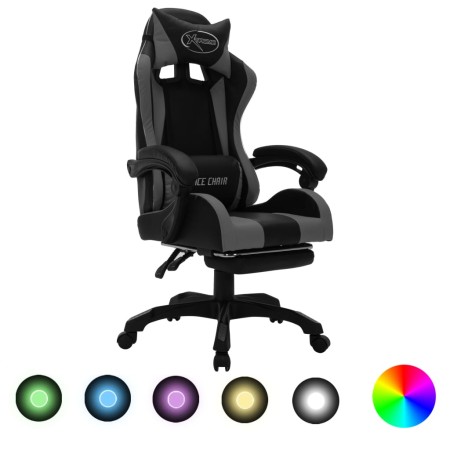 Gaming-Stuhl mit RGB-LED-Lichtern aus grauem und schwarzem Kunstleder von , Bürostühle - Ref: Foro24-288010, Preis: 223,99 €,...