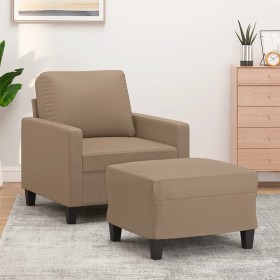 Cappuccino-colored synthetic leather armchair with stool 60 cm by , Sofas - Ref: Foro24-3201023, Price: 203,73 €, Discount: %