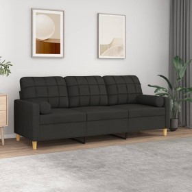 Sofá de 3 plazas con cojines tela negro 180 cm de , Sofás - Ref: Foro24-3200794, Precio: 322,20 €, Descuento: %