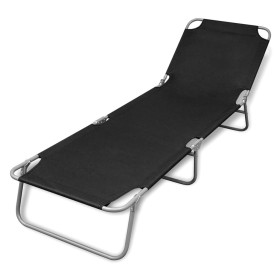 Folding steel sun lounger with black powder coating by vidaXL, Loungers - Ref: Foro24-41478, Price: 58,99 €, Discount: %