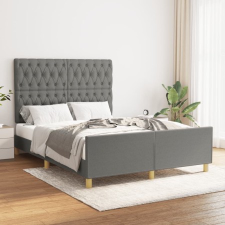 Estructura de cama con cabecero de tela gris oscuro 140x190 cm de , Camas y somieres - Ref: Foro24-3125293, Precio: 234,97 €,...