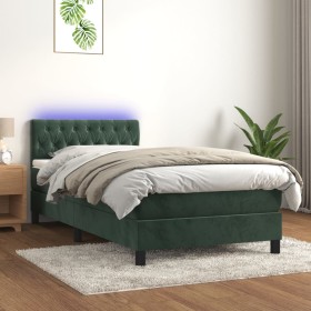 Box spring bed with mattress and LED dark green velvet 90x200 cm by , Beds and slatted bases - Ref: Foro24-3134564, Price: 32...