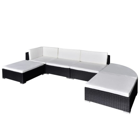 Set muebles de jardín 6 piezas y cojines ratán sintético negro de vidaXL, Conjuntos de jardín - Ref: Foro24-41273, Precio: 45...