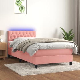 Cama box spring colchón y LED terciopelo rosa 100x200 cm de , Camas y somieres - Ref: Foro24-3134572, Precio: 328,99 €, Descu...