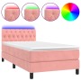 Cama box spring colchón y LED terciopelo rosa 100x200 cm de , Camas y somieres - Ref: Foro24-3134572, Precio: 338,16 €, Descu...