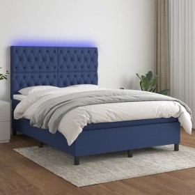 Cama box spring colchón y luces LED tela azul 140x190 cm de , Camas y somieres - Ref: Foro24-3135115, Precio: 504,99 €, Descu...