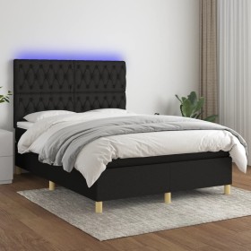 Box spring bed mattress and LED lights black fabric 140x200 cm by , Beds and slatted bases - Ref: Foro24-3135679, Price: 553,...