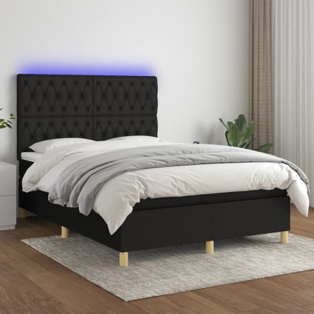 Boxspringbettmatratze und LED-Leuchten aus schwarzem Stoff 140x200 cm von , Betten und Lattenroste - Ref: Foro24-3135679, Pre...