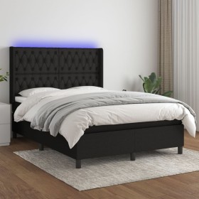 Box spring bed mattress and LED lights black fabric 140x190 cm by , Beds and slatted bases - Ref: Foro24-3138551, Price: 570,...