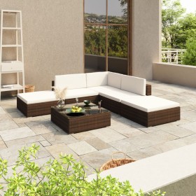 Set muebles de jardín 6 piezas y cojines ratán sintético marrón de vidaXL, Conjuntos de jardín - Ref: Foro24-41268, Precio: 4...