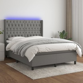 Box spring bed mattress and LED lights dark gray fabric 140x200 cm by , Beds and slatted bases - Ref: Foro24-3138558, Price: ...