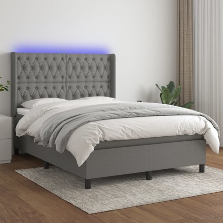 Boxspringbettmatratze und LED-Leuchten dunkelgrauer Stoff 140x200 cm von , Betten und Lattenroste - Ref: Foro24-3138558, Prei...