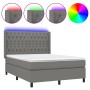 Cama box spring colchón y luces LED tela gris oscuro 140x200 cm de , Camas y somieres - Ref: Foro24-3138558, Precio: 547,31 €...