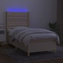 Box spring bed mattress and LED lights cream fabric 90x200 cm by , Beds and slatted bases - Ref: Foro24-3139090, Price: 386,7...