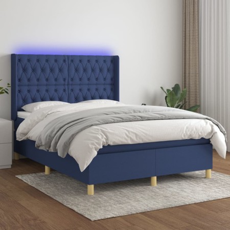 Cama box spring colchón y luces LED tela azul 140x190 cm de , Camas y somieres - Ref: Foro24-3139115, Precio: 588,50 €, Descu...