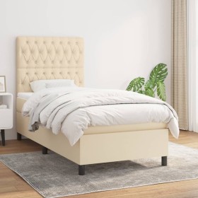 Cama box spring con colchón tela color crema 90x200 cm de , Camas y somieres - Ref: Foro24-3141990, Precio: 372,39 €, Descuen...