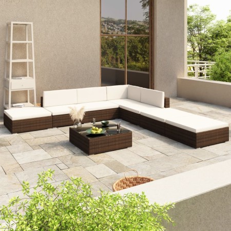 Set muebles de jardín 8 piezas y cojines ratán sintético marrón de vidaXL, Conjuntos de jardín - Ref: Foro24-41258, Precio: 4...