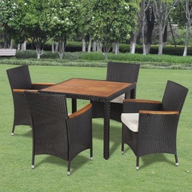 5-teiliges Garten-Essset und schwarze Kissen aus synthetischem Rattan von vidaXL, Gartensets - Ref: Foro24-41307, Preis: 414,...