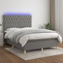 Box spring bed mattress and LED lights dark gray fabric 140x190 cm by , Beds and slatted bases - Ref: Foro24-3135670, Price: ...