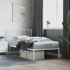 Metal bed frame with white headboard 100x200 cm by , Beds and slatted bases - Ref: Foro24-372321, Price: 65,99 €, Discount: %