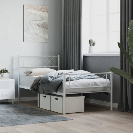 Metal bed frame with headboard and footboard white 107x203 cm by , Beds and slatted bases - Ref: Foro24-372340, Price: 72,16 ...