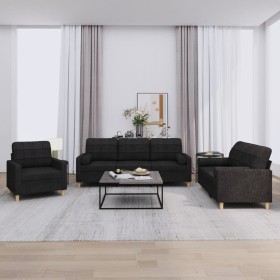 Sofa set with cushions 3 pieces black fabric by , Sofas - Ref: Foro24-3201262, Price: 684,99 €, Discount: %