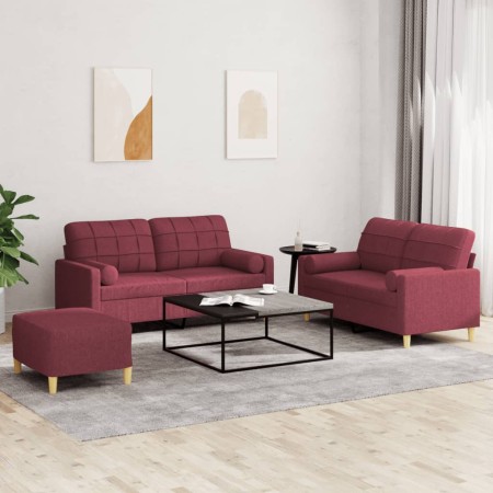 Sofa set with cushions 3 pieces red fabric by , Sofas - Ref: Foro24-3201304, Price: 540,72 €, Discount: %