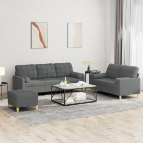 Sofa set with cushions 3 pieces dark gray fabric by , Sofas - Ref: Foro24-3201331, Price: 601,39 €, Discount: %