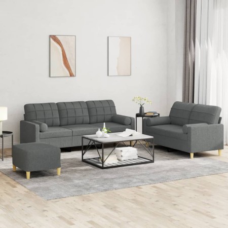 Sofa set with cushions 3 pieces dark gray fabric by , Sofas - Ref: Foro24-3201331, Price: 584,35 €, Discount: %