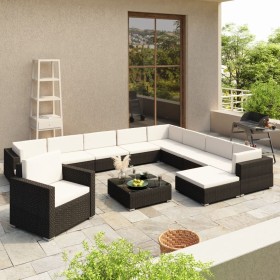 Set muebles de jardín 12 pzas y cojines ratán sintético negro de vidaXL, Conjuntos de jardín - Ref: Foro24-41263, Precio: 1,0...