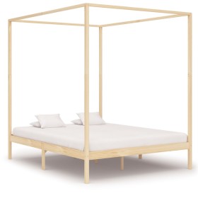 Solid pine wood canopy bed frame 180x200 cm by , Beds and slatted bases - Ref: Foro24-283255, Price: 269,99 €, Discount: %